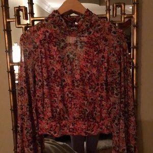 NEW FREE PEOPLE  CROP FLORAL RED BLOUSE SMALL
